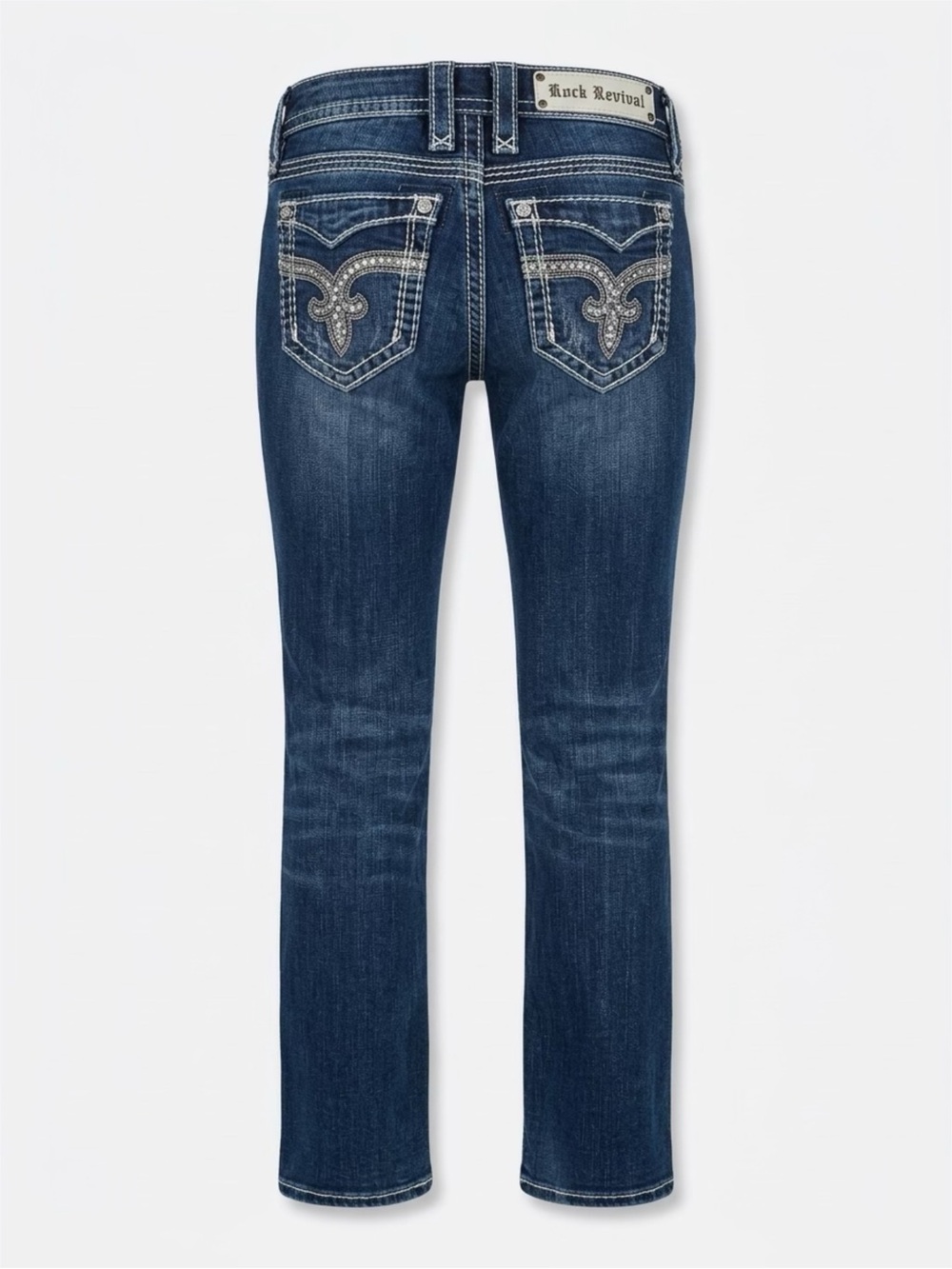 Rock Revival Women's Dark Blue Bootcut Jeans with Embroidered Pockets size 25